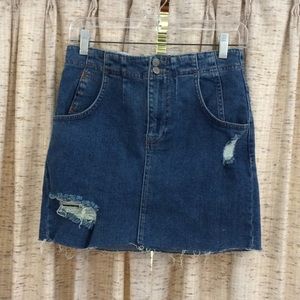 Free People Corsette Frayed Raw Hem Distressed Denim Mini Skirt